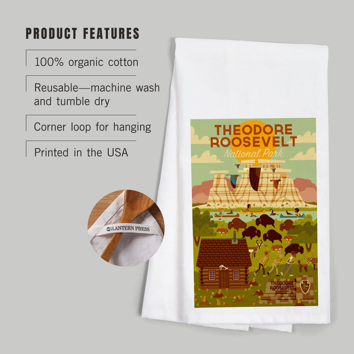Theodore Roosevelt National Park, North Dakota, Geometric National Park Series, Organic Cotton Kitchen Tea Towels Kitchen Lantern Press 