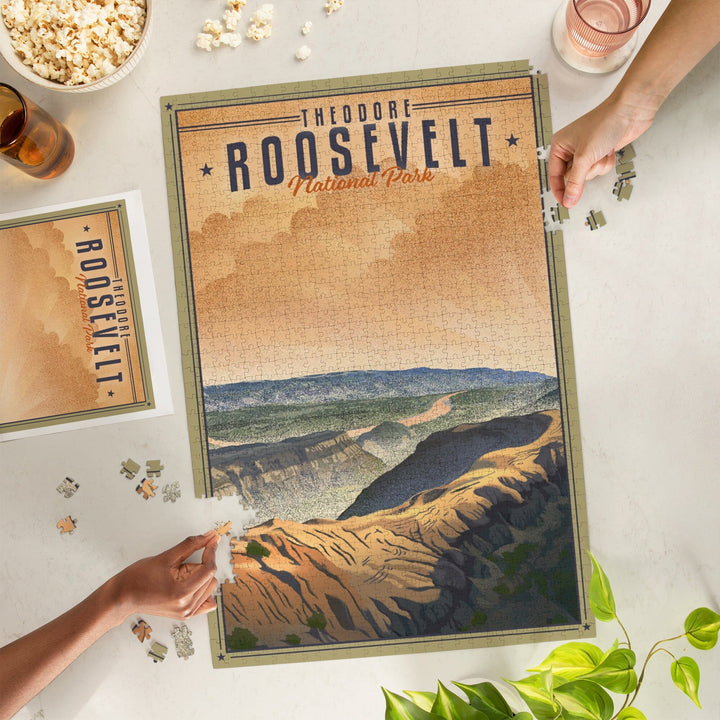 Theodore Roosevelt National Park, North Dakota, Lithograph National Park Series, Jigsaw Puzzle Puzzle Lantern Press 