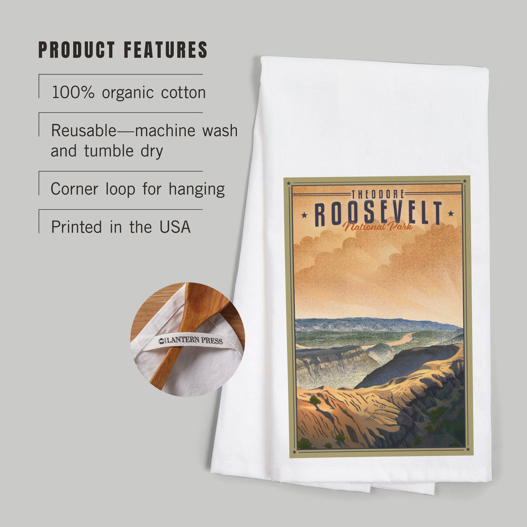 Theodore Roosevelt National Park, North Dakota, Lithograph National Park Series, Organic Cotton Kitchen Tea Towels Kitchen Lantern Press 