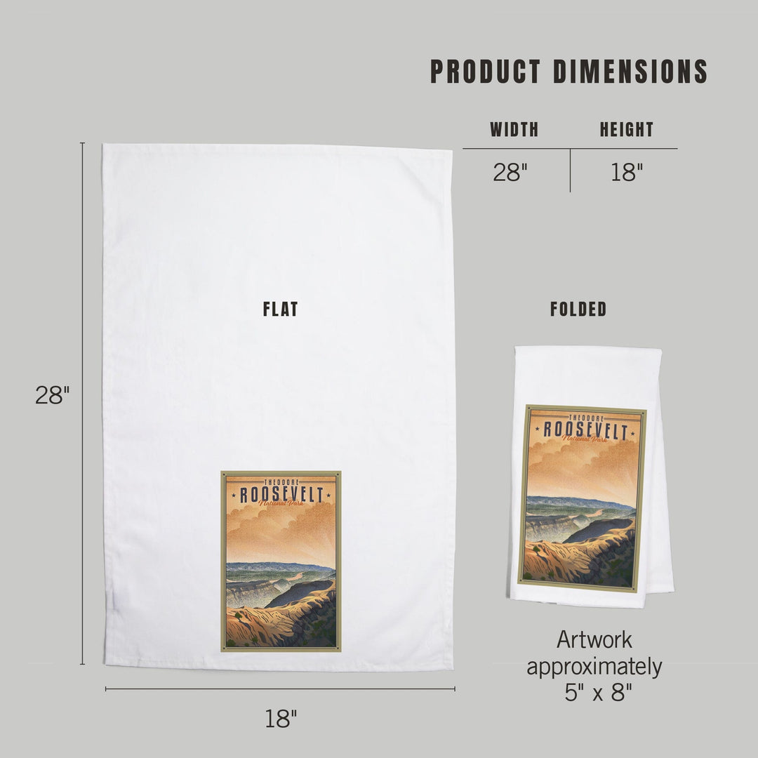 Theodore Roosevelt National Park, North Dakota, Lithograph National Park Series, Organic Cotton Kitchen Tea Towels Kitchen Lantern Press 