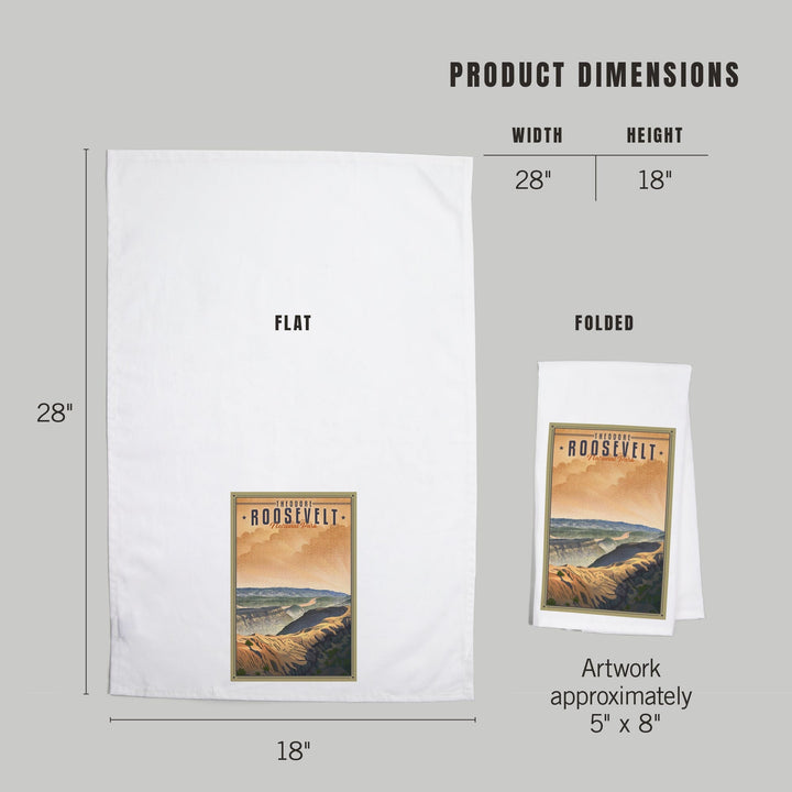 Theodore Roosevelt National Park, North Dakota, Lithograph National Park Series, Organic Cotton Kitchen Tea Towels Kitchen Lantern Press 
