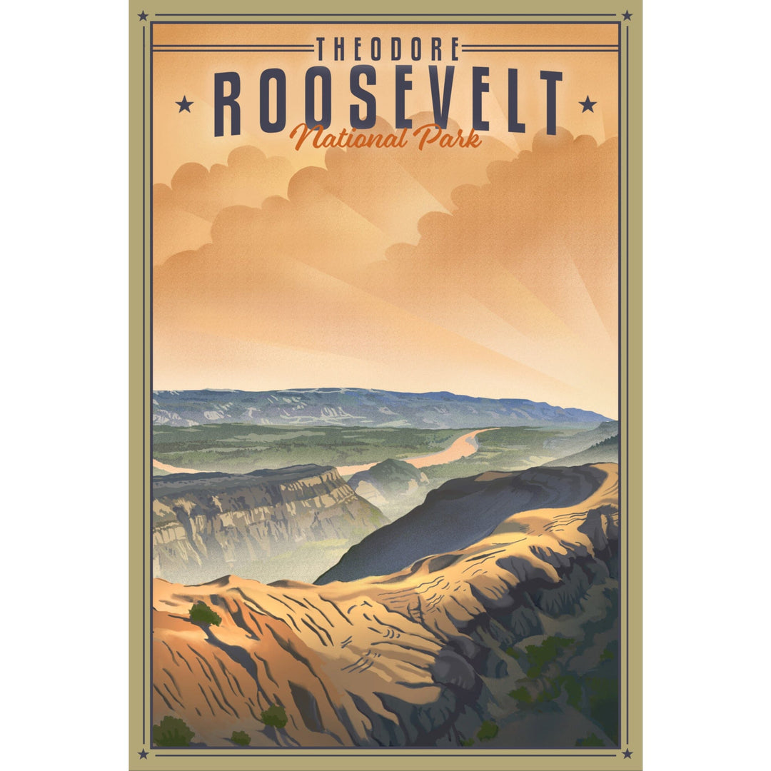 Theodore Roosevelt National Park, North Dakota, Lithograph National Park Series, Stretched Canvas Canvas Lantern Press 