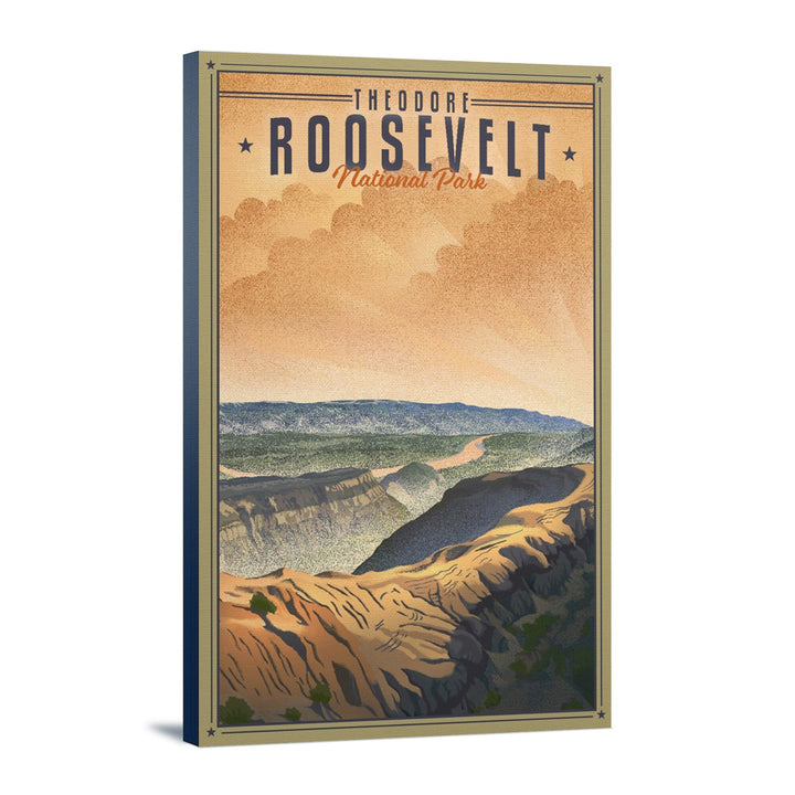 Theodore Roosevelt National Park, North Dakota, Lithograph National Park Series, Stretched Canvas Canvas Lantern Press 