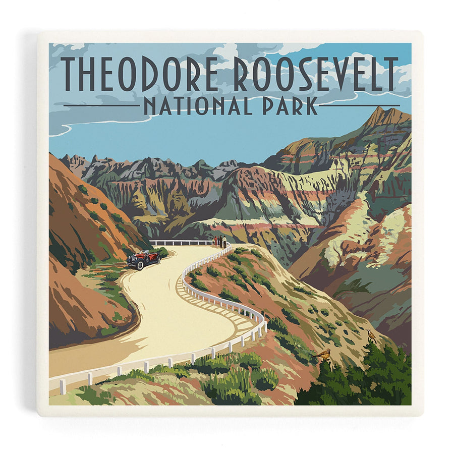 Theodore Roosevelt National Park, North Dakota, Road Scene, Coasters Coasters Lantern Press 