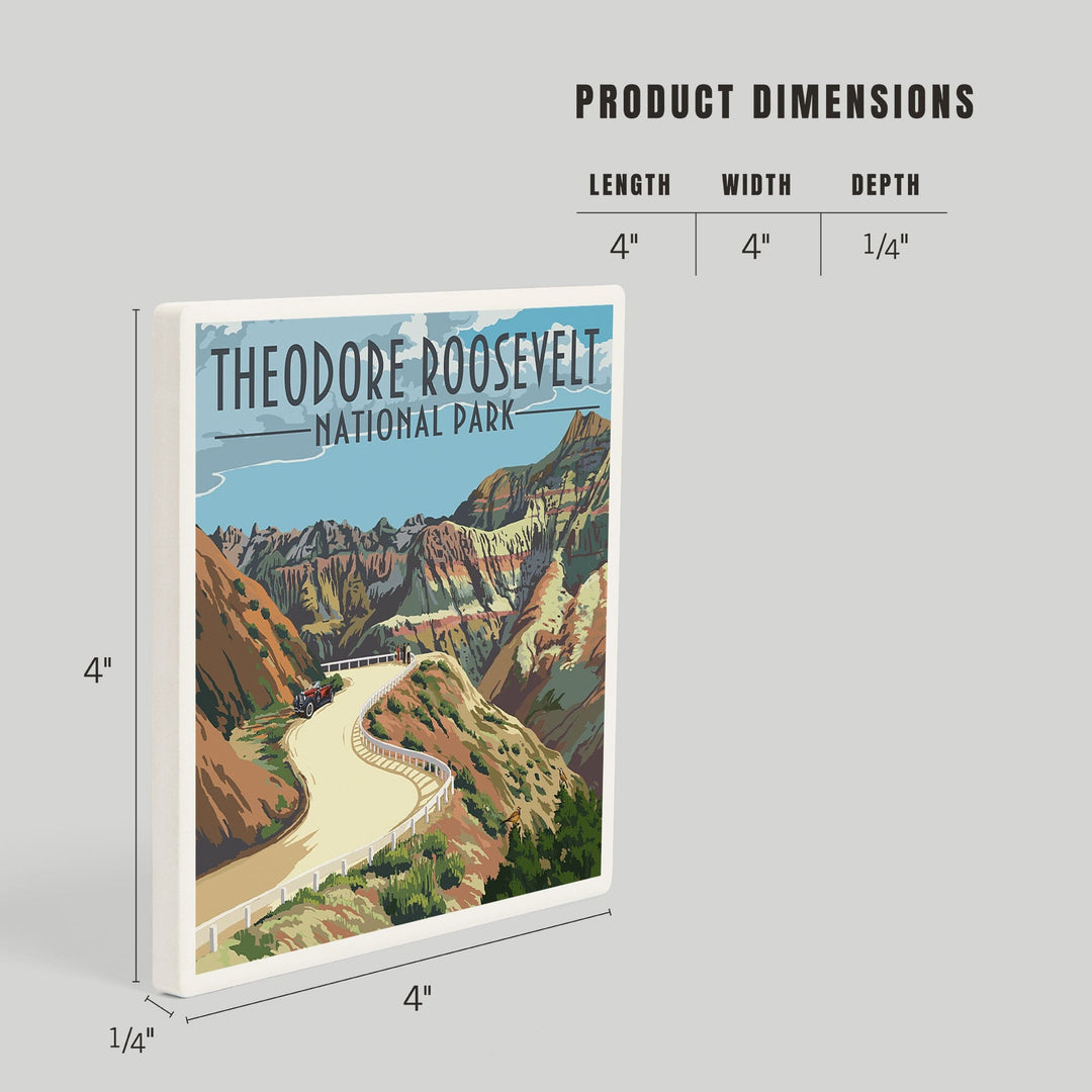 Theodore Roosevelt National Park, North Dakota, Road Scene, Coasters Coasters Lantern Press 
