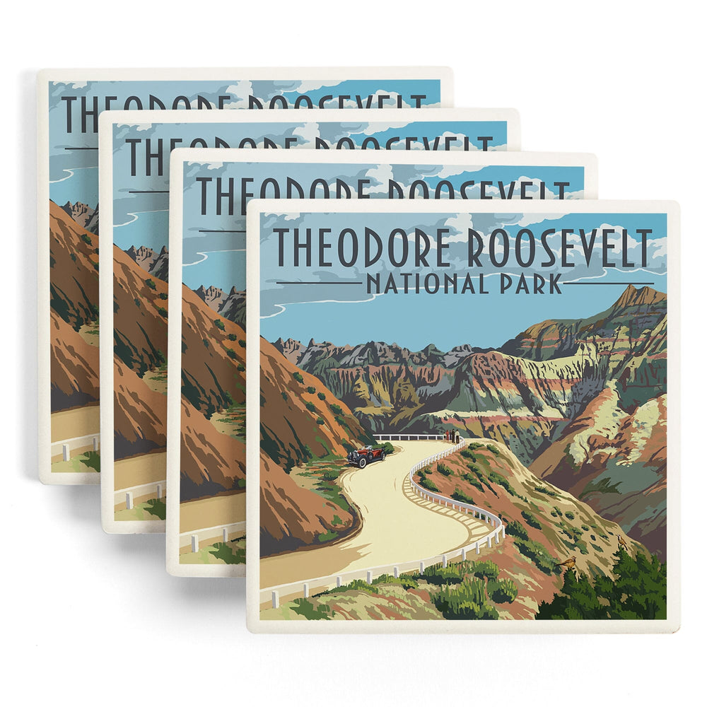 Theodore Roosevelt National Park, North Dakota, Road Scene, Coasters Coasters Lantern Press 