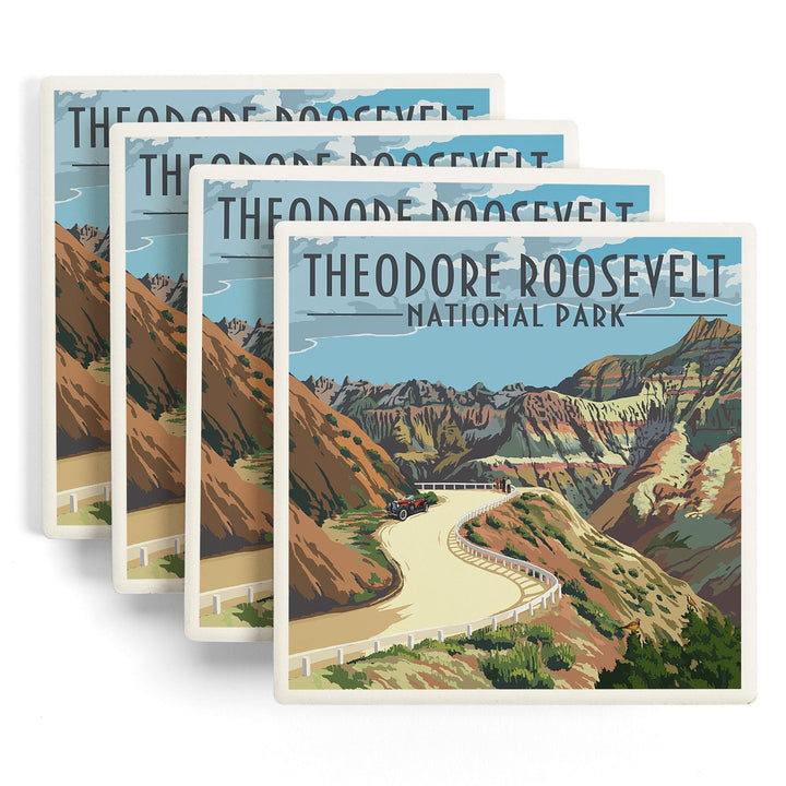 Theodore Roosevelt National Park, North Dakota, Road Scene, Coasters Coasters Lantern Press 