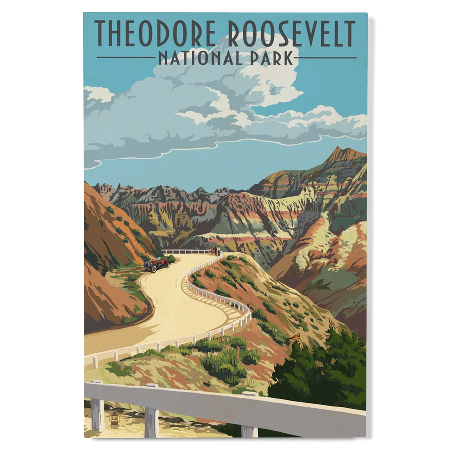 Theodore Roosevelt National Park, North Dakota, Road Scene, Lantern Press Artwork, Wood Signs and Postcards Wood Lantern Press 