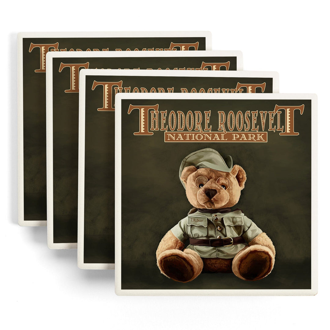 Theodore Roosevelt National Park, Teddy Bear, Lantern Press Artwork, Coaster Set Coasters Lantern Press 