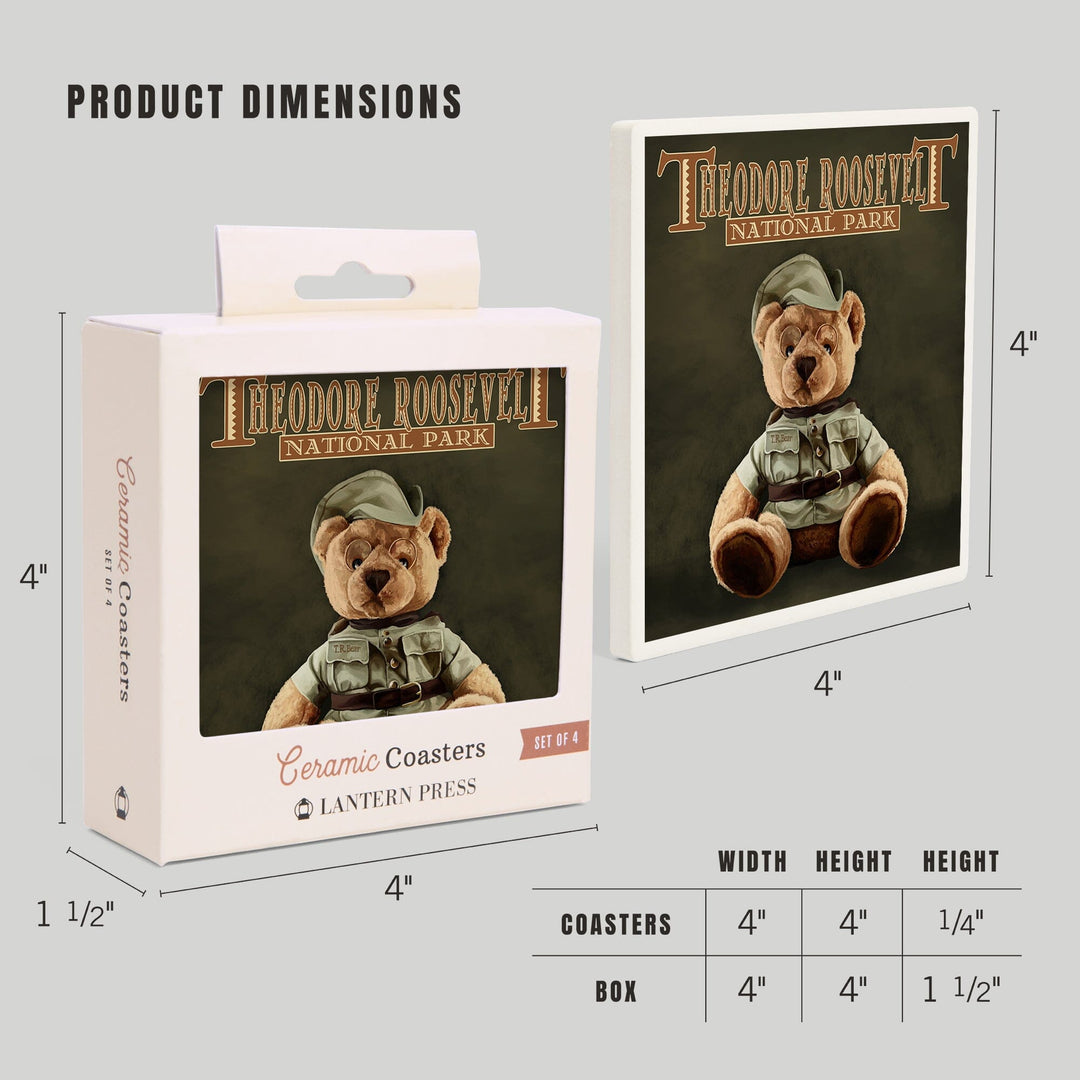 Theodore Roosevelt National Park, Teddy Bear, Lantern Press Artwork, Coaster Set Coasters Lantern Press 