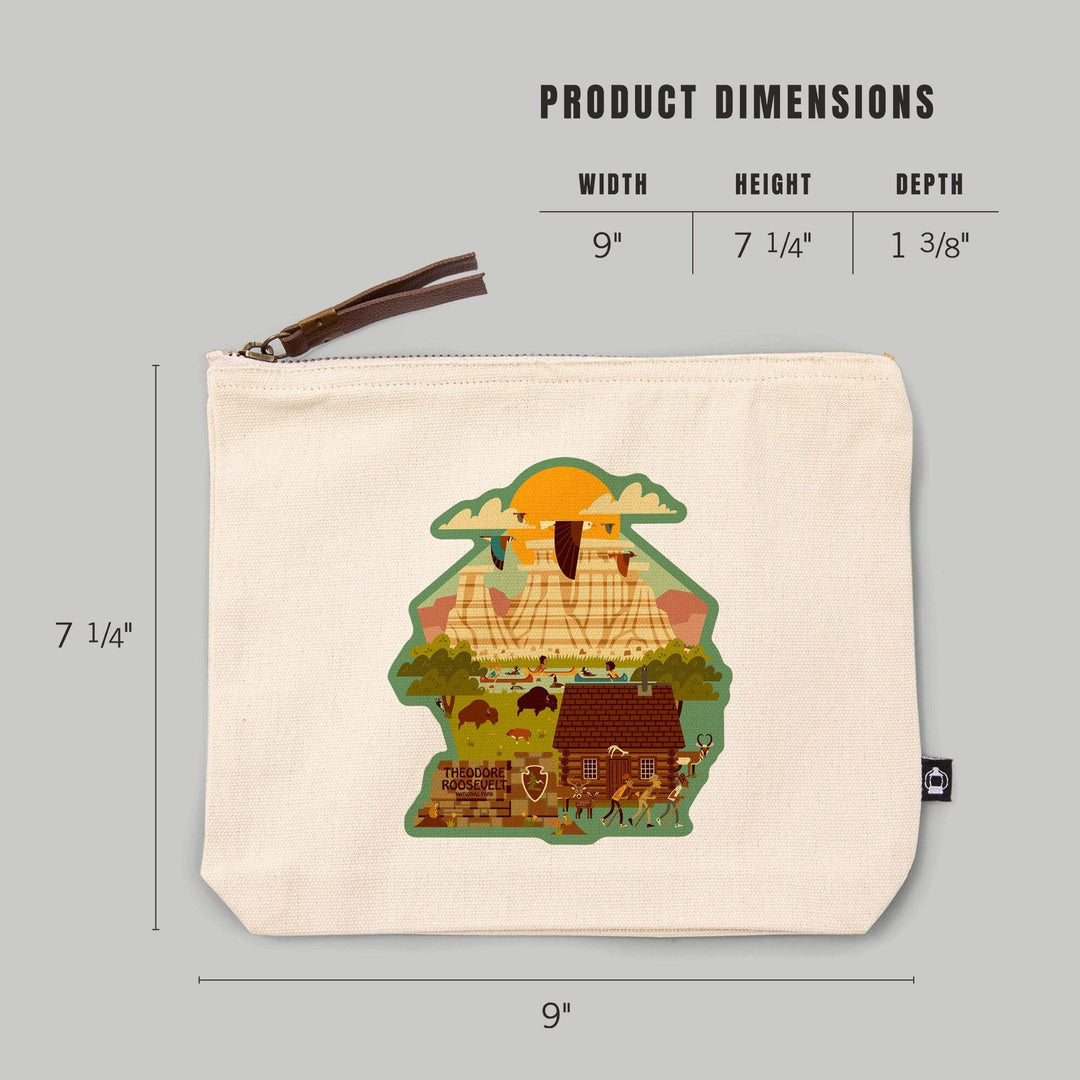 Theodore Roosevelt NP, North Dakota, Geometric National Park Series,, Organic Cotton Zipper Pouch, Go Bag Go Bag Lantern Press 