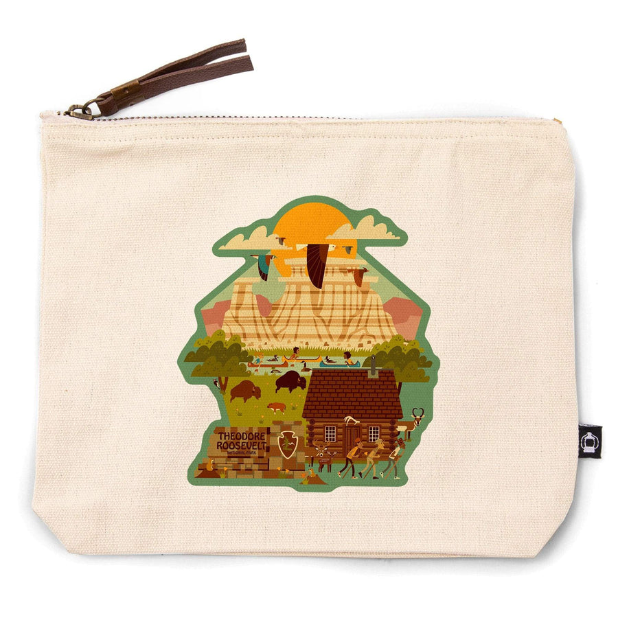 Theodore Roosevelt NP, North Dakota, Geometric National Park Series,, Organic Cotton Zipper Pouch, Go Bag Go Bag Lantern Press 