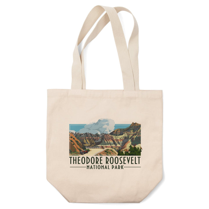 Theodore Roosevelt NP, North Dakota, Road Scene, Alt Contour, Lantern Press Artwork, Tote Bag Totes Lantern Press 