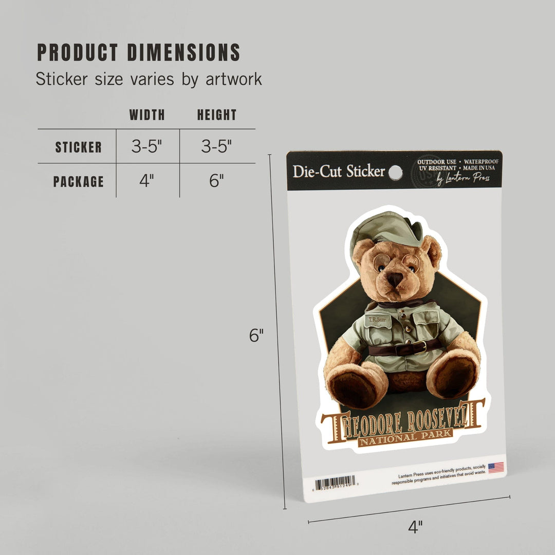 Theodore Roosevelt NP, North Dakota, Teddy Bear, Contour, Vinyl Sticker Sticker Lantern Press 