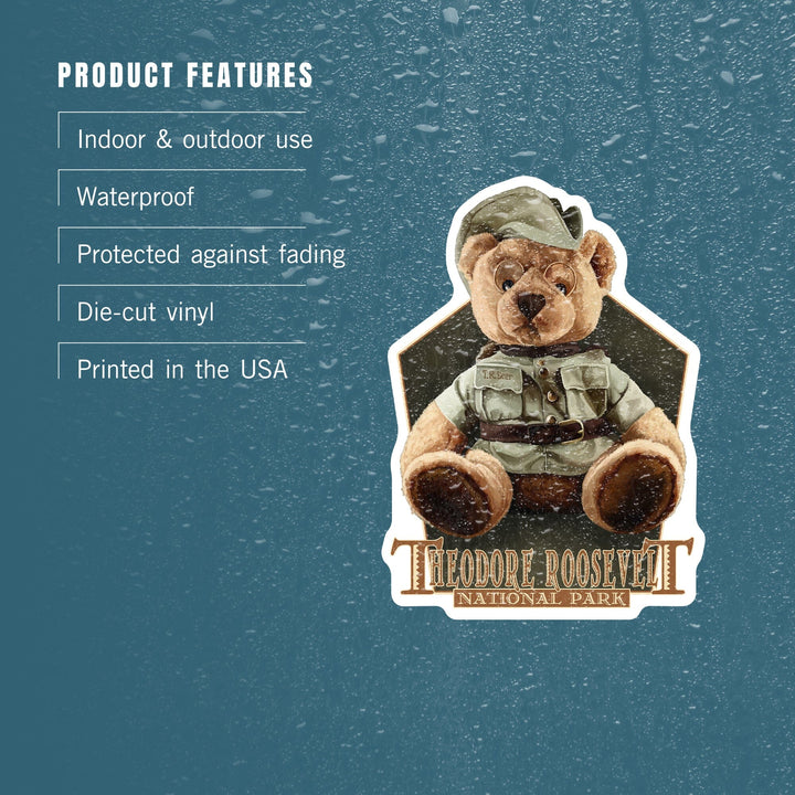 Theodore Roosevelt NP, North Dakota, Teddy Bear, Contour, Vinyl Sticker Sticker Lantern Press 