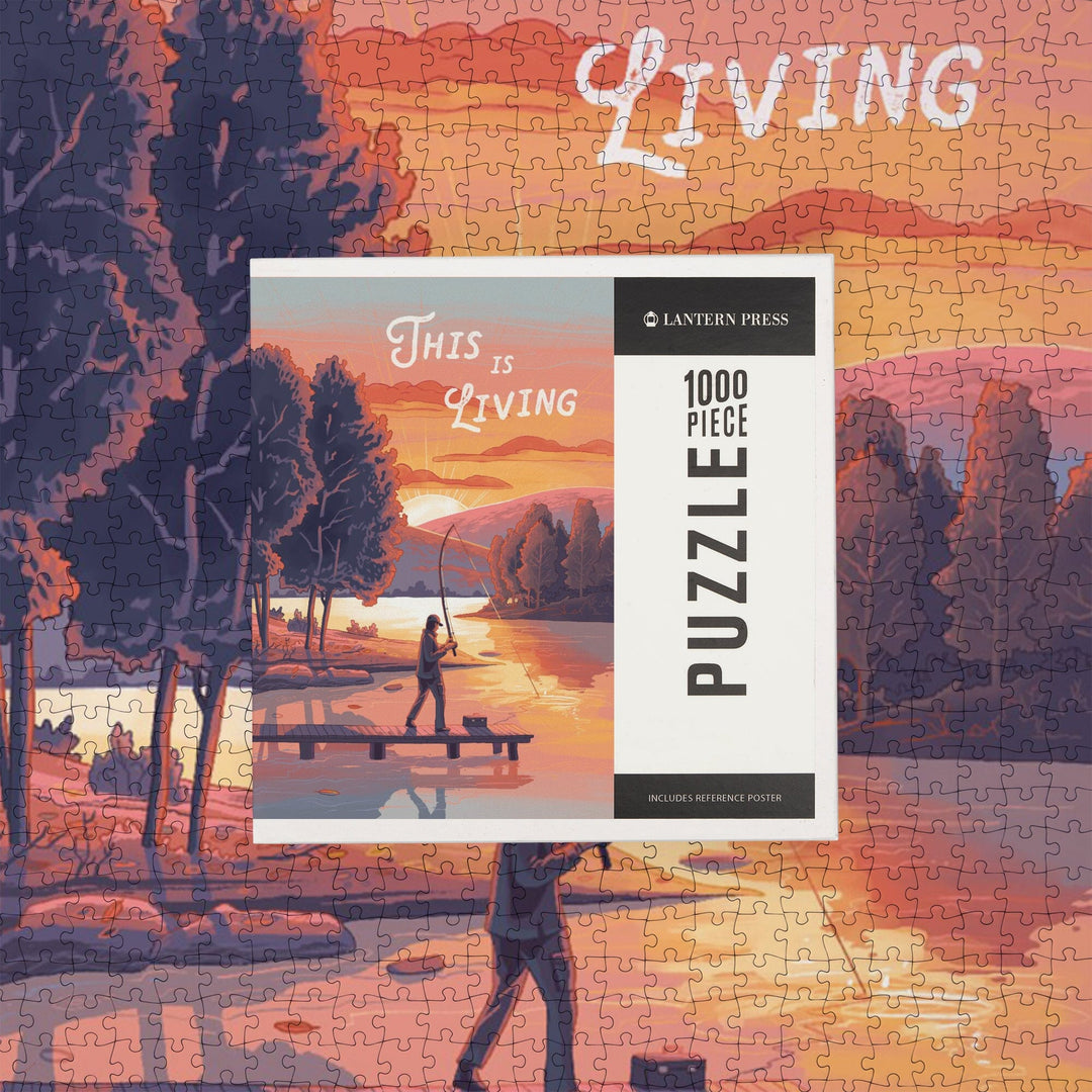 This is Living, Fishing with Hills, Jigsaw Puzzle Puzzle Lantern Press 