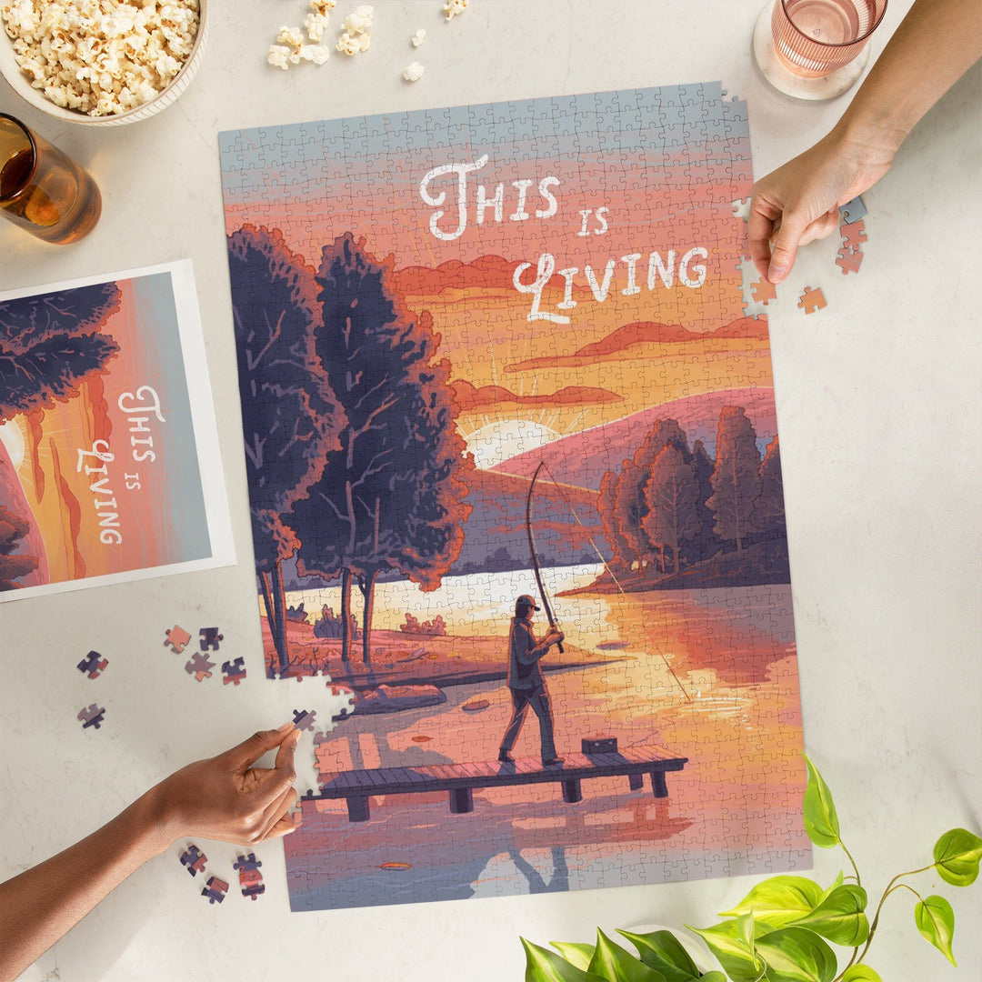 This is Living, Fishing with Hills, Jigsaw Puzzle Puzzle Lantern Press 