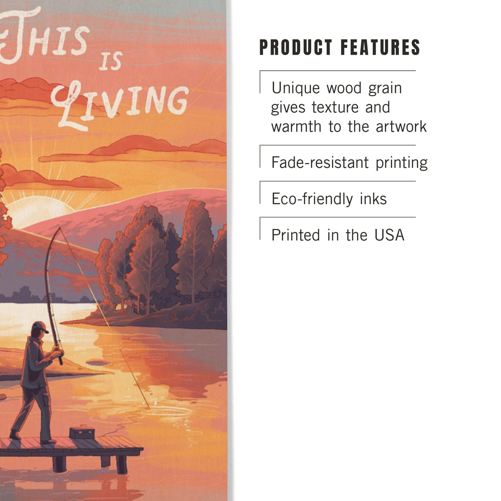 This is Living, Fishing with Hills, Wood Signs and Postcards Wood Lantern Press 