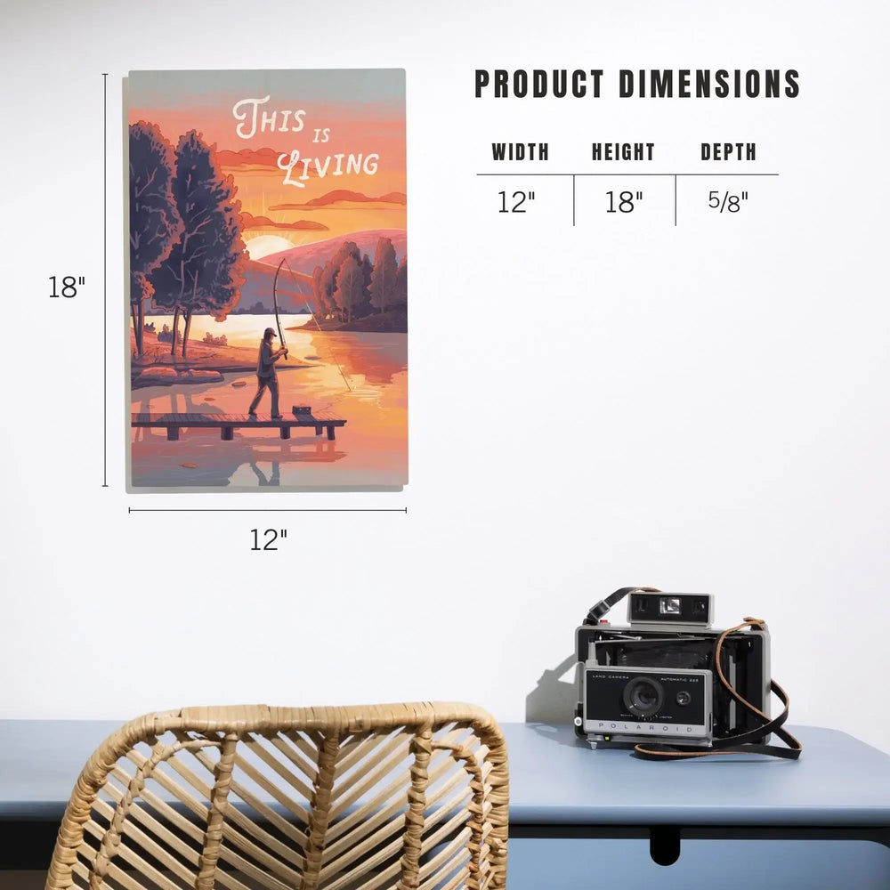 This is Living, Fishing with Hills, Wood Signs and Postcards Wood Lantern Press 