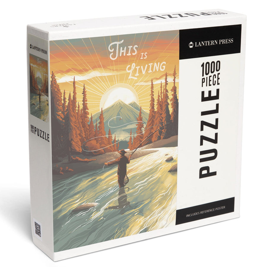 This is Living, Fishing with Mountain, Jigsaw Puzzle Puzzle Lantern Press 