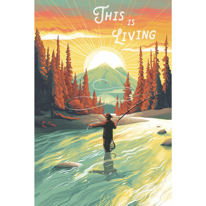 This is Living, Fishing with Mountain, Stretched Canvas Canvas Lantern Press 