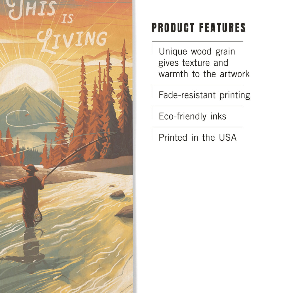 This is Living, Fishing with Mountain, Wood Signs and Postcards Wood Lantern Press 