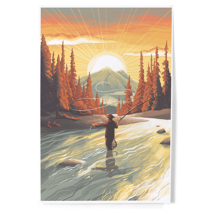 This is Living, Fly Fishing with Mountain, Art & Giclee Prints Art Lantern Press 12 x 18 Art Print 