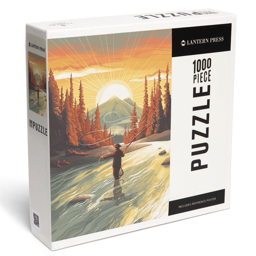 This is Living, Fly Fishing with Mountain, Jigsaw Puzzle Puzzle Lantern Press 