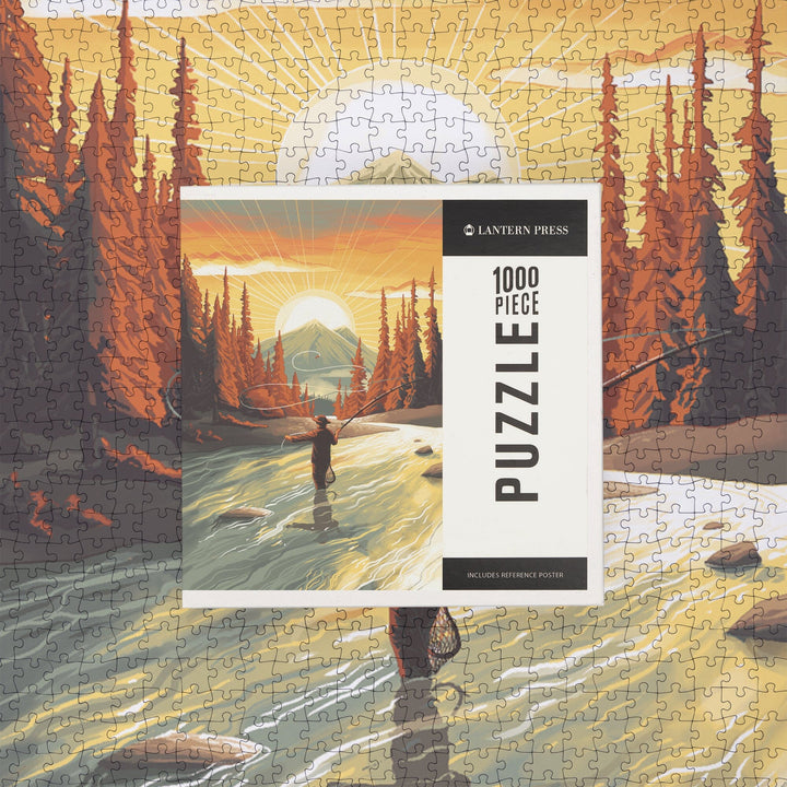 This is Living, Fly Fishing with Mountain, Jigsaw Puzzle Puzzle Lantern Press 