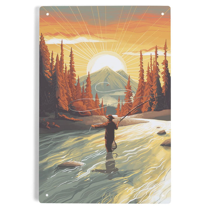 This is Living, Fly Fishing with Mountain, Metal Signs Metal Lantern Press 