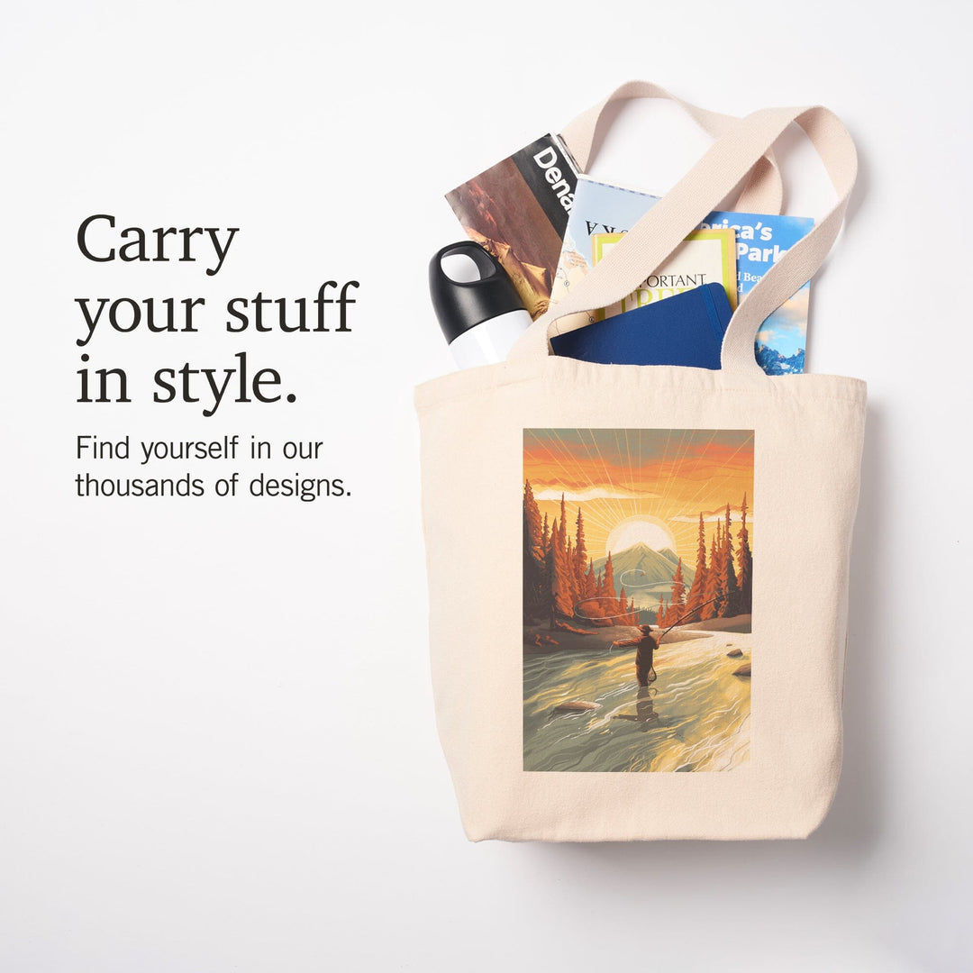 This is Living, Fly Fishing with Mountain, Tote Bag Totes Lantern Press 