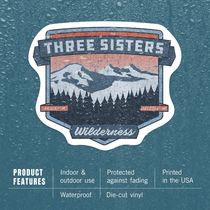 Three Sisters, Oregon, Pacific Northwest Volcanoes, Contour, Vinyl Sticker Sticker Lantern Press 