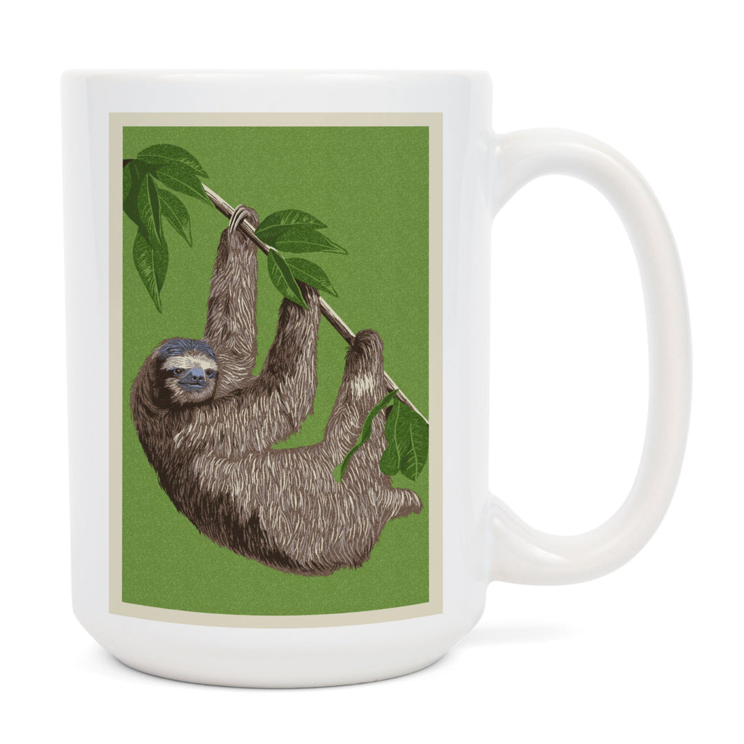 Three Toed Sloth, Letterpress, Ceramic Mug Mugs Lantern Press 