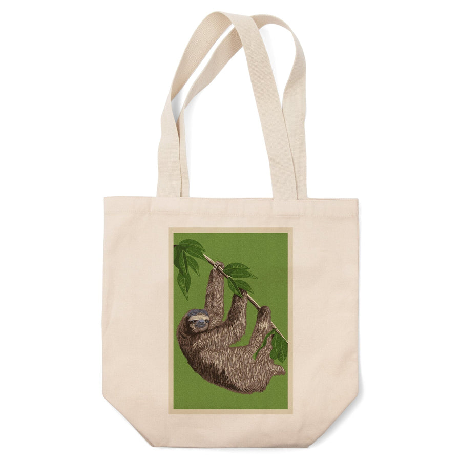 Three Toed Sloth, Letterpress, Lantern Press Artwork, Tote Bag Totes Lantern Press 