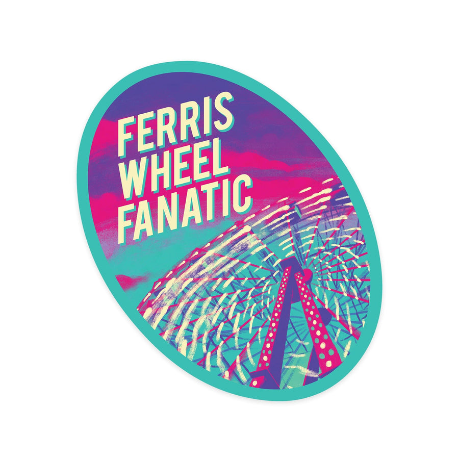 Thrill Champ Collection, Ferris Wheel Fanatic, Contour, Vinyl Sticker Sticker Lantern Press 