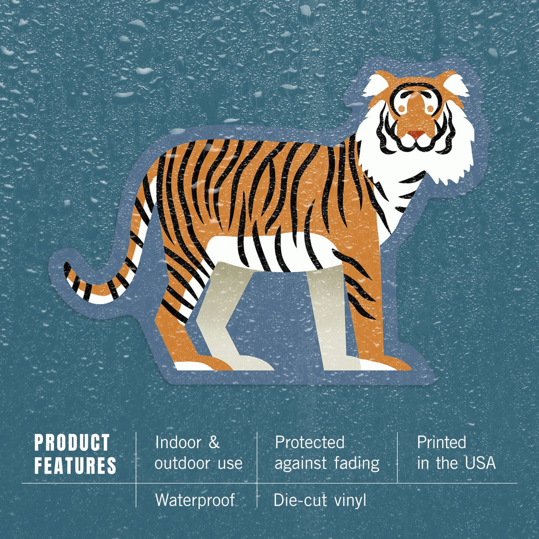Tiger, Retro Style, Contour, Lantern Press Artwork, Vinyl Sticker Sticker Lantern Press 