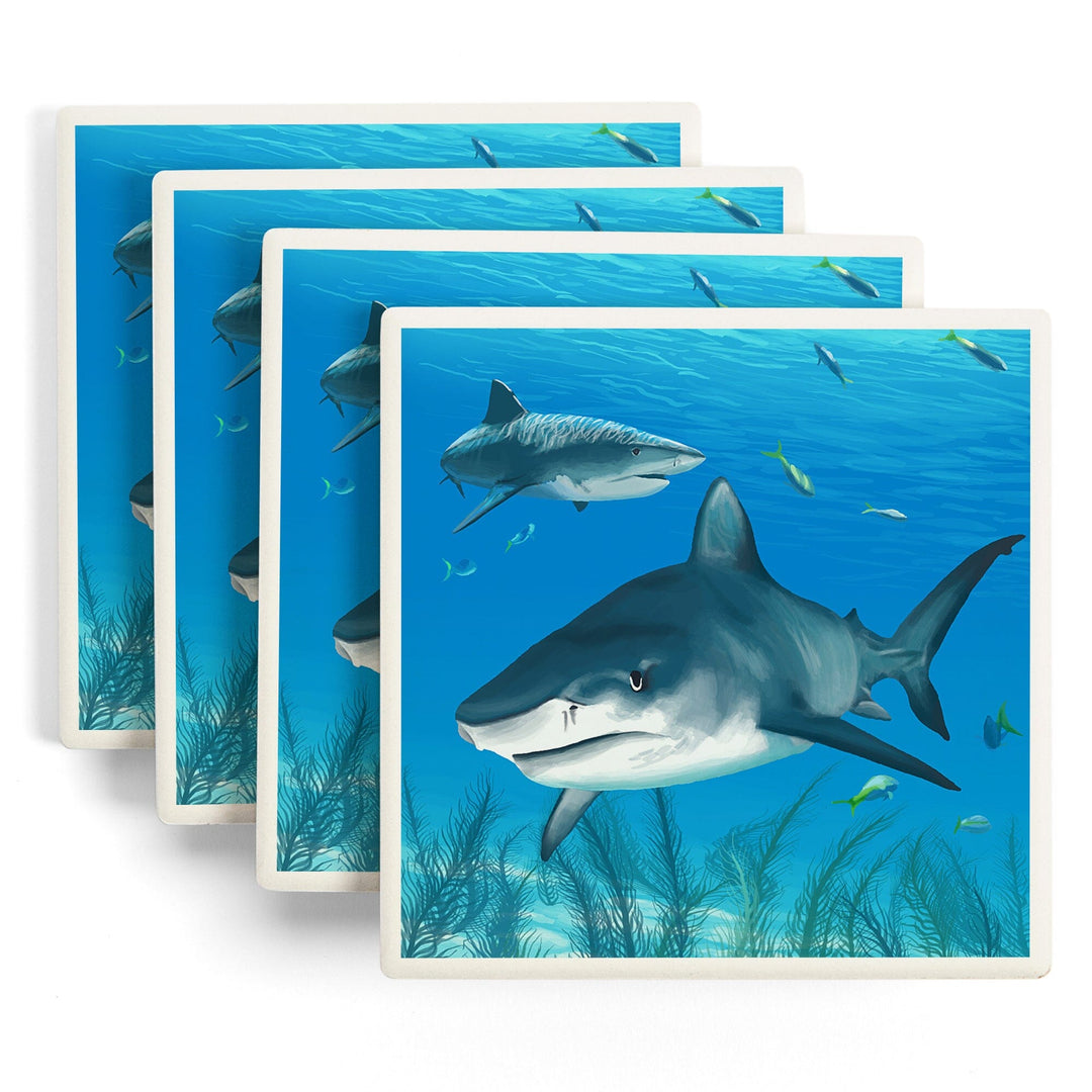 Tiger Shark, Lantern Press Artwork, Coaster Set Coasters Lantern Press 