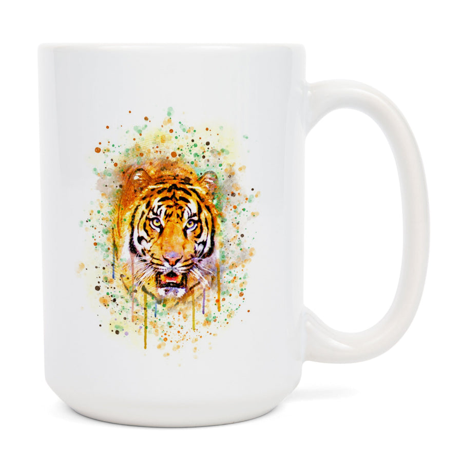 Tiger, Watercolor, Lantern Press Artwork, Ceramic Mug Mugs Lantern Press 