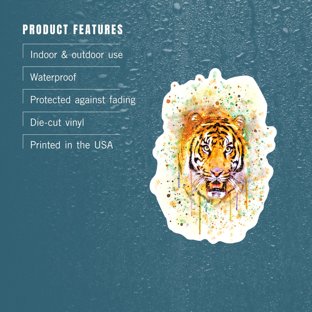Tiger, Watercolor, Lantern Press Artwork, Vinyl Sticker Sticker Lantern Press 