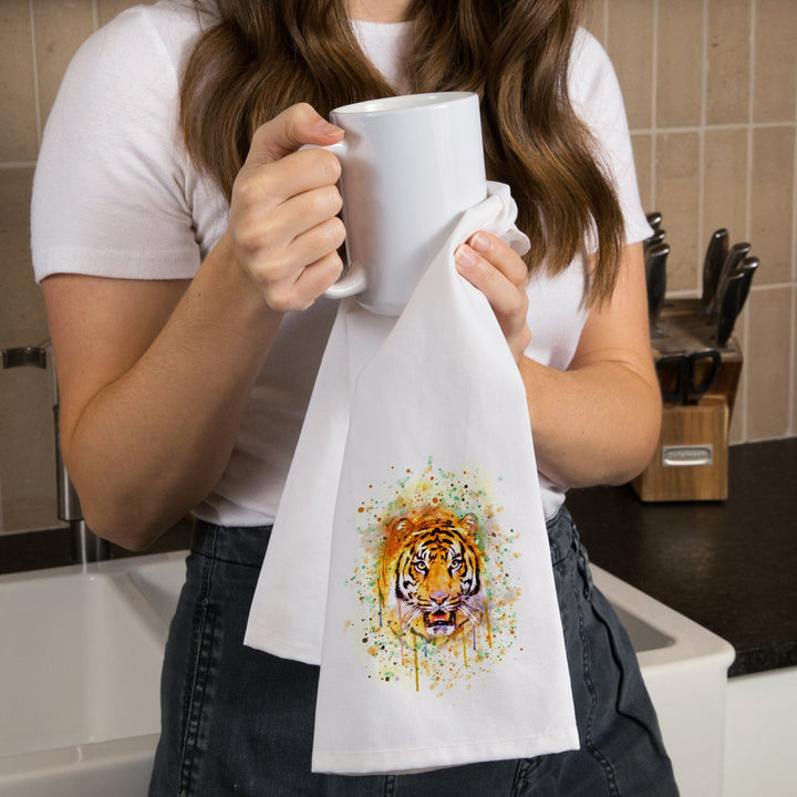 Tiger, Watercolor, Organic Cotton Kitchen Tea Towels Kitchen Lantern Press 