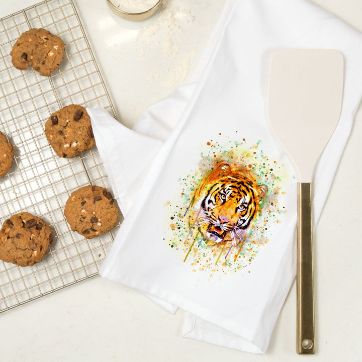Tiger, Watercolor, Organic Cotton Kitchen Tea Towels Kitchen Lantern Press 