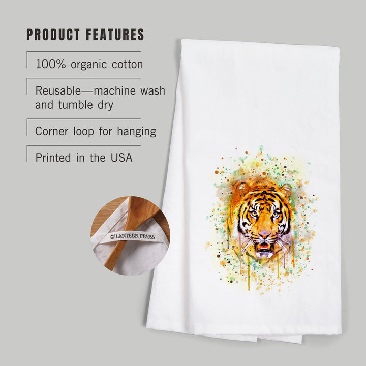 Tiger, Watercolor, Organic Cotton Kitchen Tea Towels Kitchen Lantern Press 