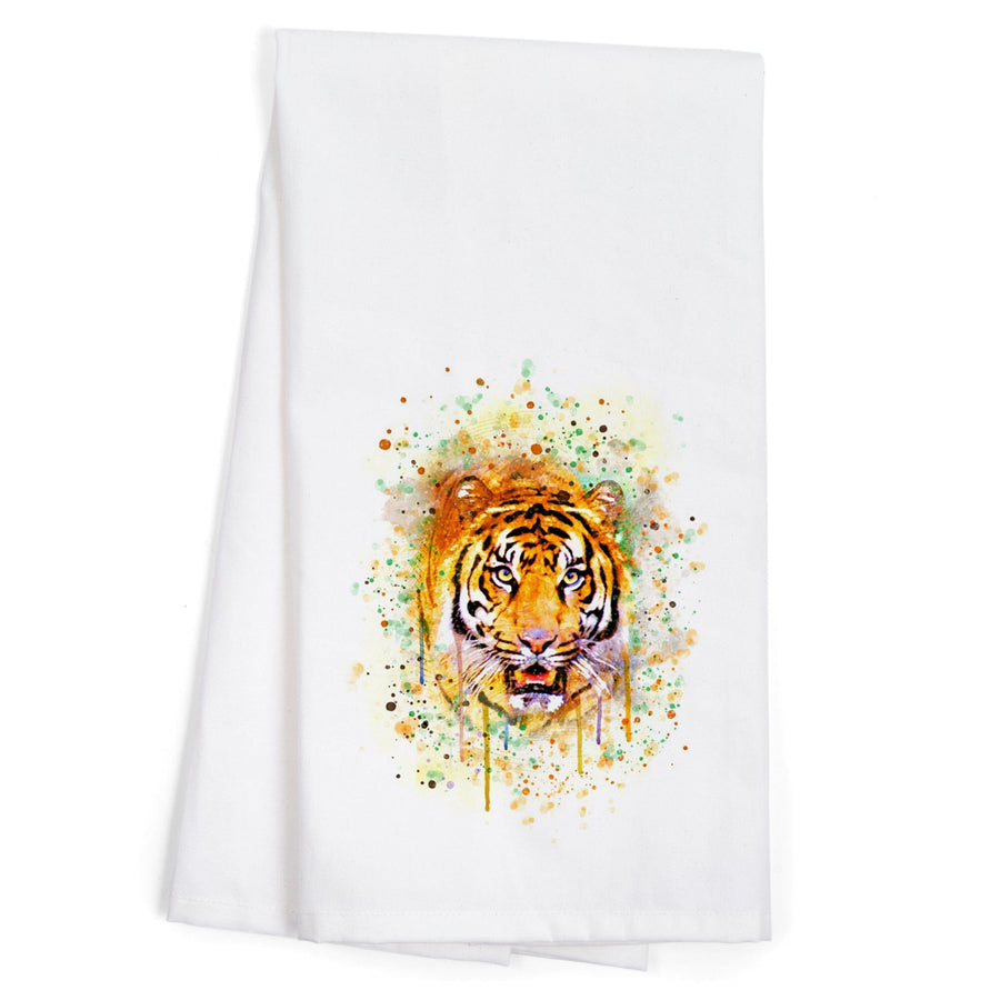 Tiger, Watercolor, Organic Cotton Kitchen Tea Towels Kitchen Lantern Press 