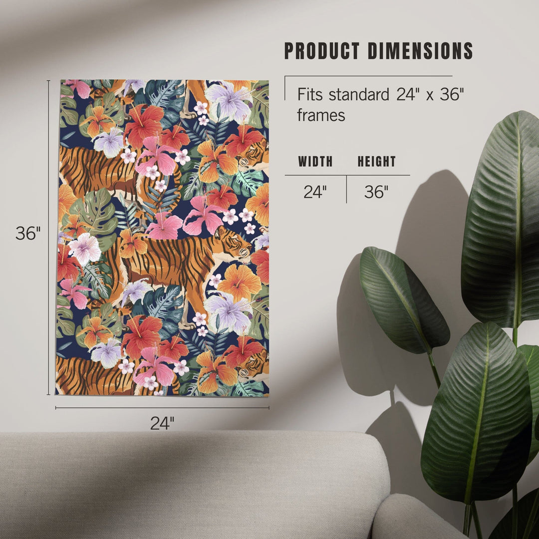 Tigers and Flowers, Seamless Vector Pattern, Art & Giclee Prints Art Lantern Press 