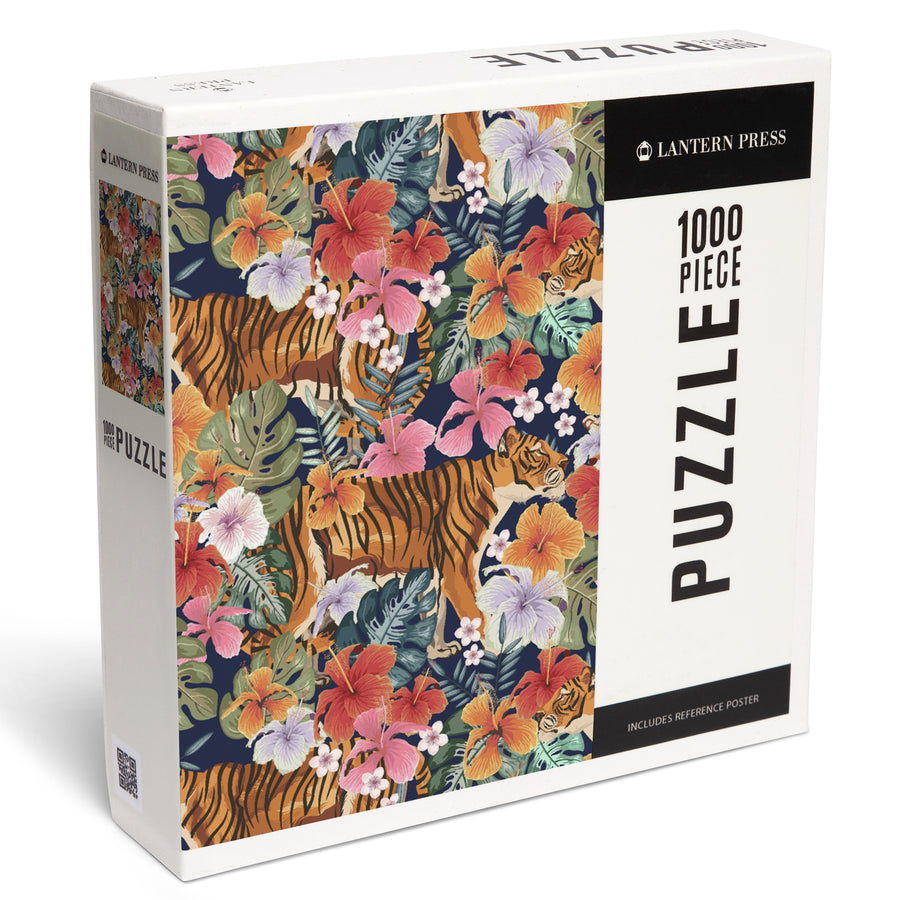 Tigers and Flowers, Seamless Vector Pattern, Jigsaw Puzzle Puzzle Lantern Press 