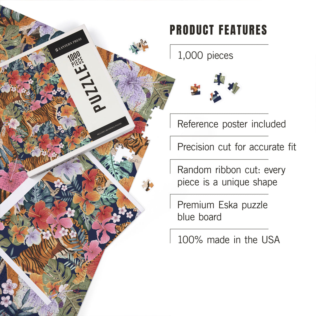 Tigers and Flowers, Seamless Vector Pattern, Jigsaw Puzzle Puzzle Lantern Press 
