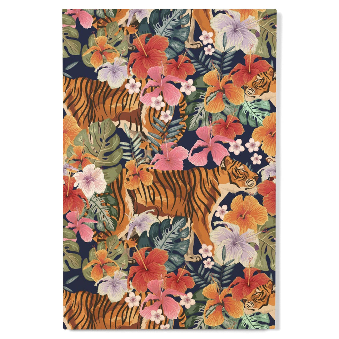 Tigers and Flowers, Seamless Vector Pattern, Wood Signs and Postcards Wood Lantern Press 
