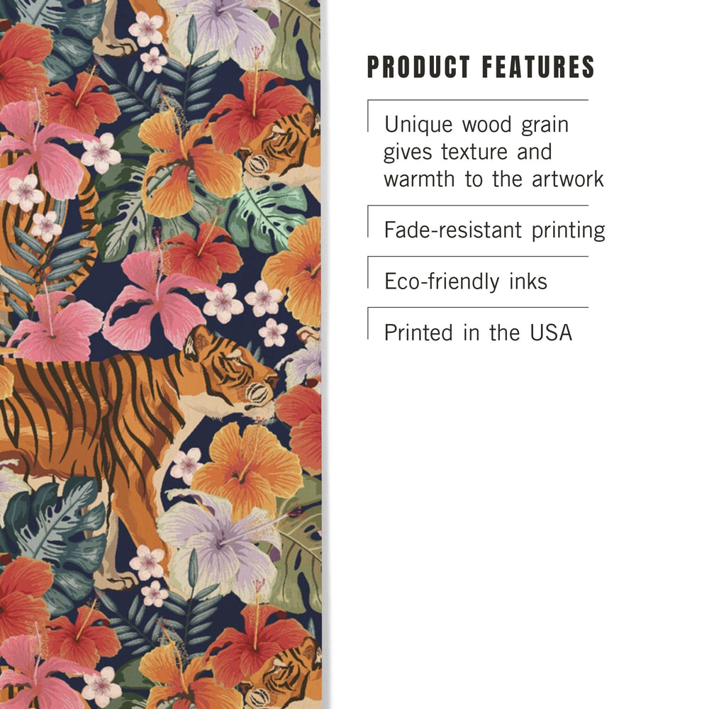 Tigers and Flowers, Seamless Vector Pattern, Wood Signs and Postcards Wood Lantern Press 