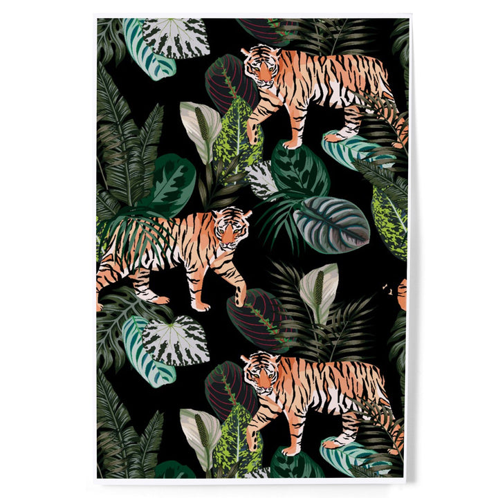 Tigers at Night, Seamless Vector Pattern, Art & Giclee Prints Art Lantern Press 