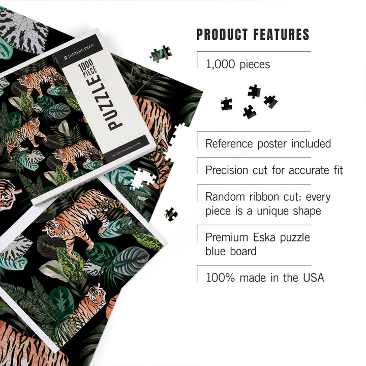 Tigers at Night, Seamless Vector Pattern, Jigsaw Puzzle Puzzle Lantern Press 